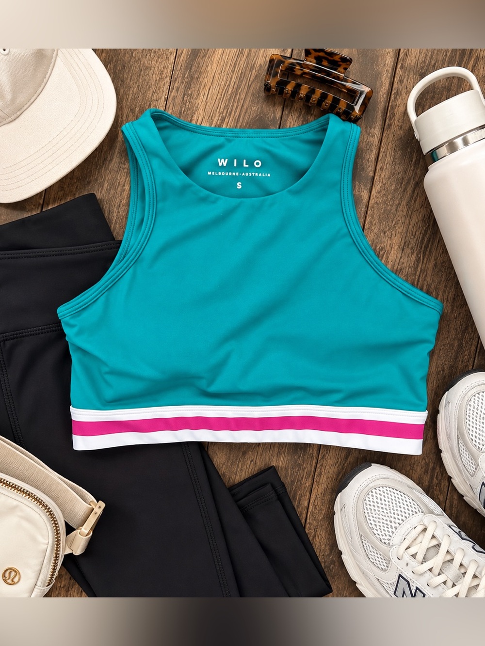 WILO Melbourne Australia Teal Pink Colorblock Sports Bra Crop Top Size Small